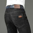 Джинсы мужские классические, мягкие брюки из денима, повседневные деловые штаны, цвет черный, 2021