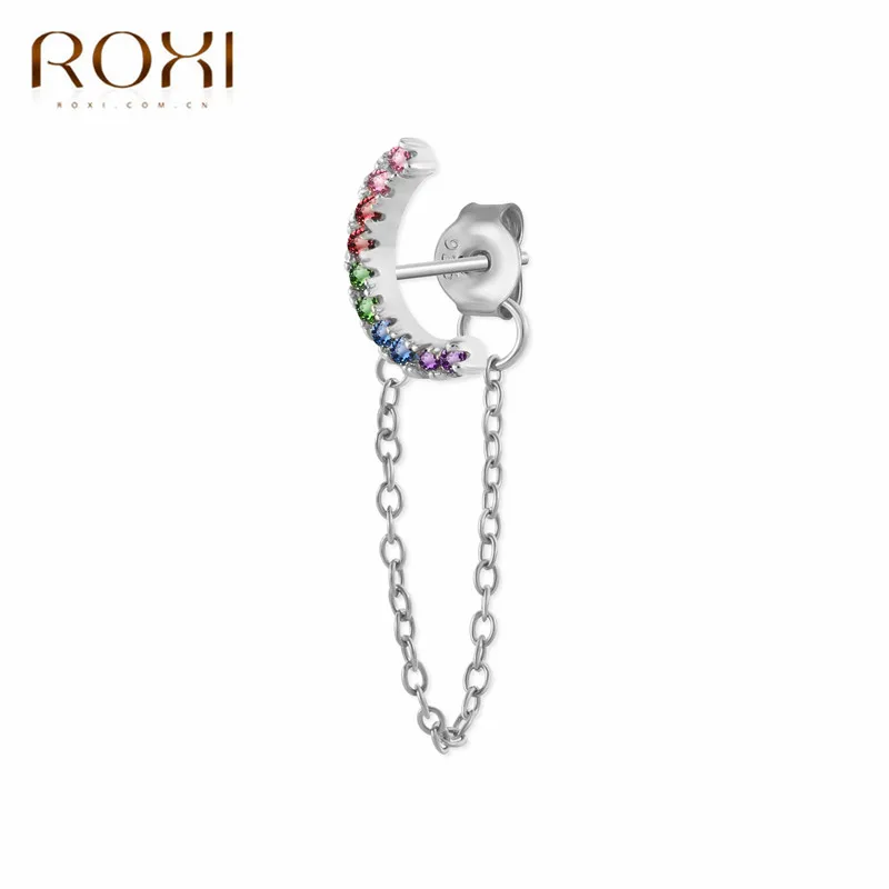 GEY-Silver-1 ROXI модные радужные Подвески с фианитом Висячие серьги для женщин Moon Star Boho ювелирные украшения для свадьбы серьги из стерлингового серебра 925 пробы - Окраска металла: GEY-Silver-1