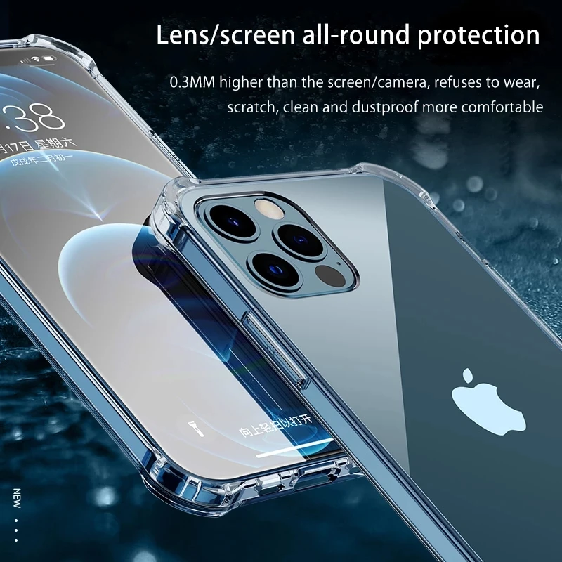 Transparent Shockproof Phone Case For iPhone 13 12 Mini Pro Max 11 Pro Max X XR XS Max 7 8 Plus SE2020 Simple Acrylic Back Cover