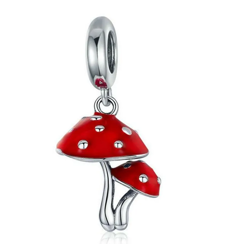 

Silver Red Mushroom Birthday Charms Fit Women Beads Bracelets Jewelry Gift