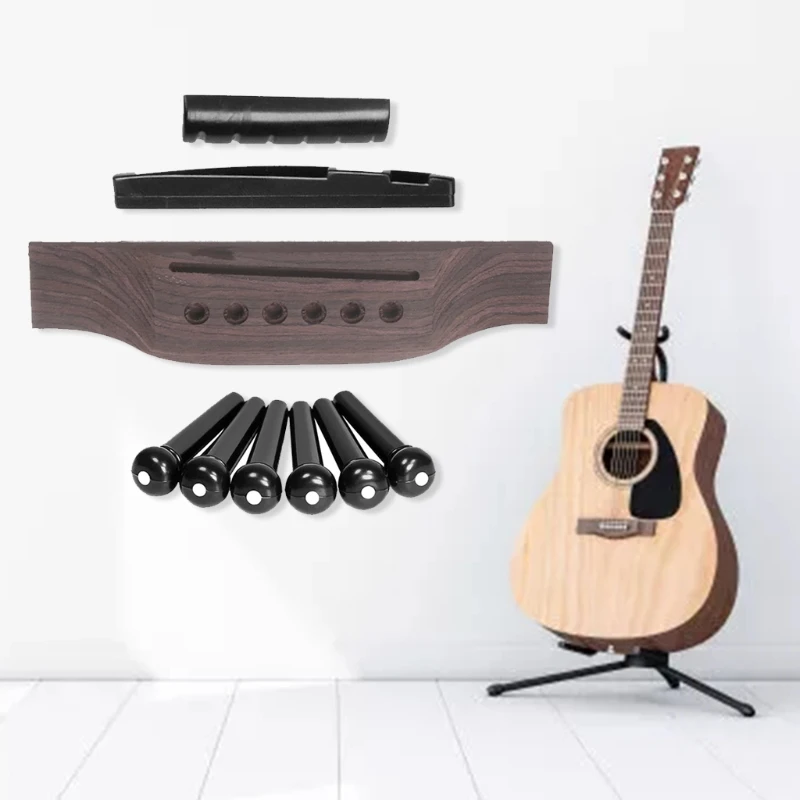 

Acoustic Guitar Wooden Rosewood Bridge Pins Saddle Nut Sets DIY Accesories Guitar Replacement