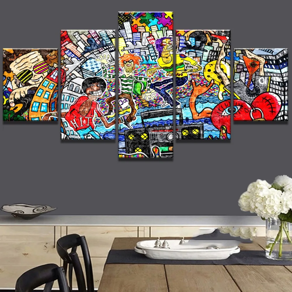 5 шт. холсте Музыка Vibes граффити абстракция Куадрос Картины на Модульная картина