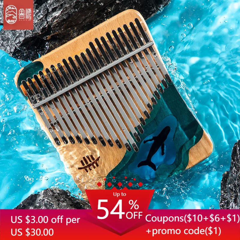 

Hluru Class B high-end Thumb piano 17 keys kalimba Wooden Musical Instrument Solid Wood Deep-sea Ocean Whale Dolphin Xylophone
