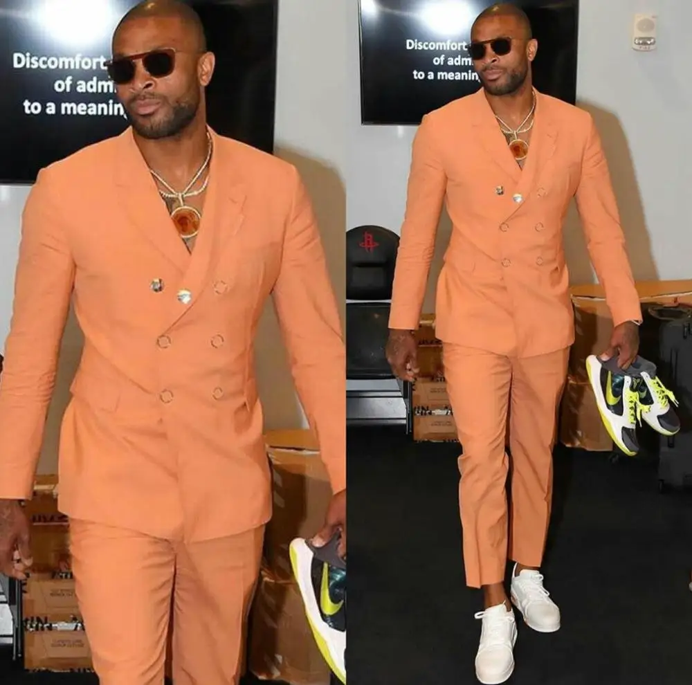 Fashion Orange Men Suits Blazer Wedding Suits Slim Fit Groom Tuxedos Best Man Prom Suits Costume Homme 2 Pieces  (Jacket+Pants)
