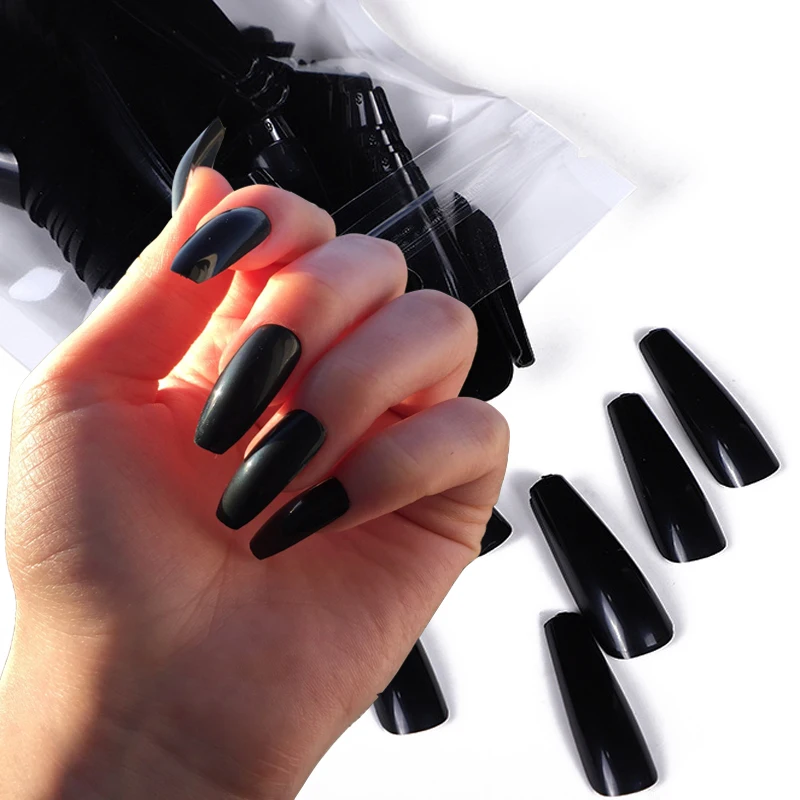 100 шт Искусственные ногти однотонные Цвет длинные балерина простой накладные