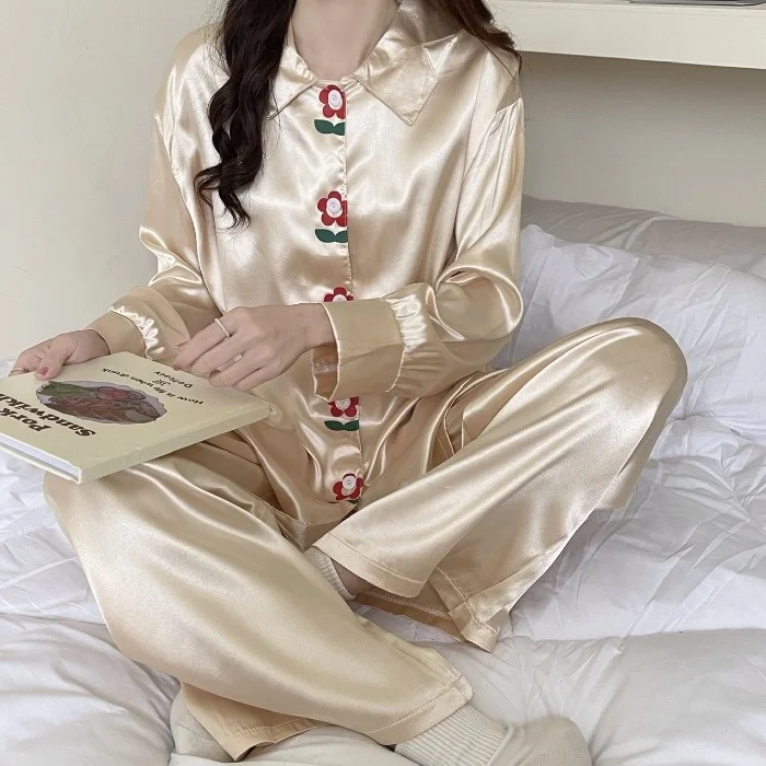 

2021 Autumn Pajamas Suit Women's Little Flower Loose Comfortable Long Sleeve Trousers Home Wear Two-Piece Rac