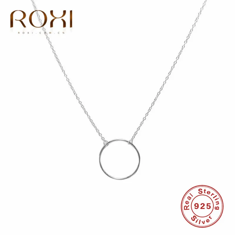 silver ROXI простое ожерелье из стерлингового серебра 925 пробы, круглая подвеска кармы, ожерелье для женщин, модное ожерелье из ключицы - Окраска металла: silver