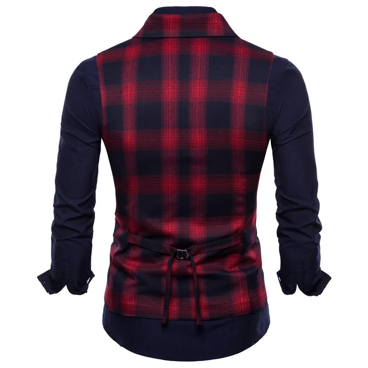 

2020 Autumn Men's Vest Double Breasted Sleeveless Patchwork Color Lapel Pocket Decor Casual Fashion Breathable Male Suit