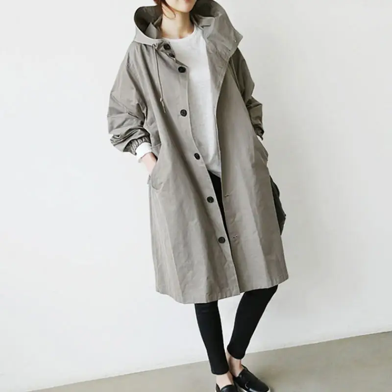 

Spring Autumn Trench Coat Women Casual Loose Black Windbreaker Female Large Size Long Trench Coat Women Clothes Outerwear Q2651