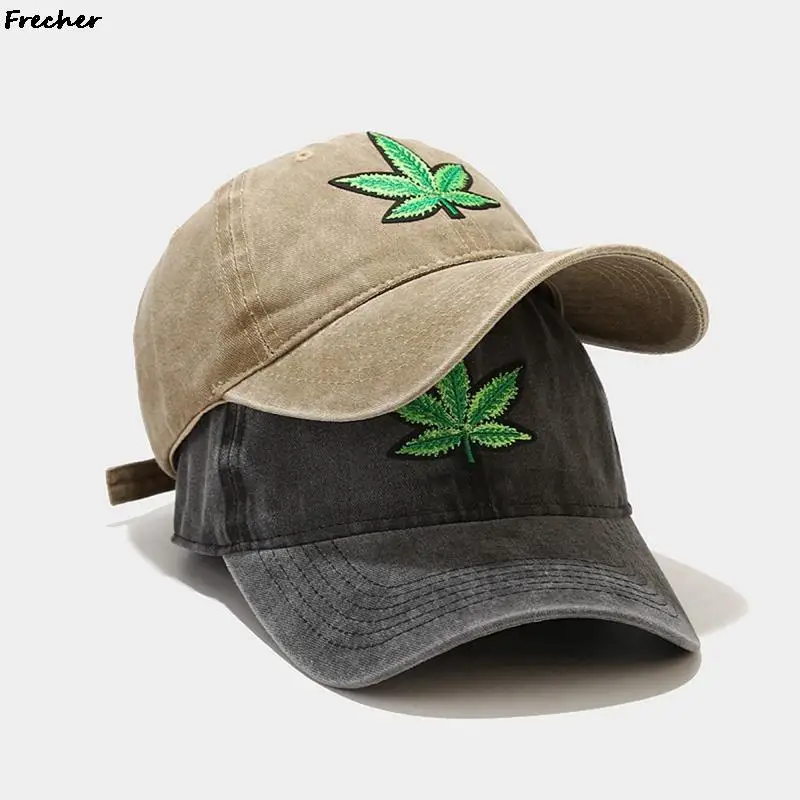 

2021 Washed Embroidery Maple Leaf Baseball Cap Cotton Snapback Hats for Men Women Hip Hop Fitted Baseball Caps Outdoor Sun Caps