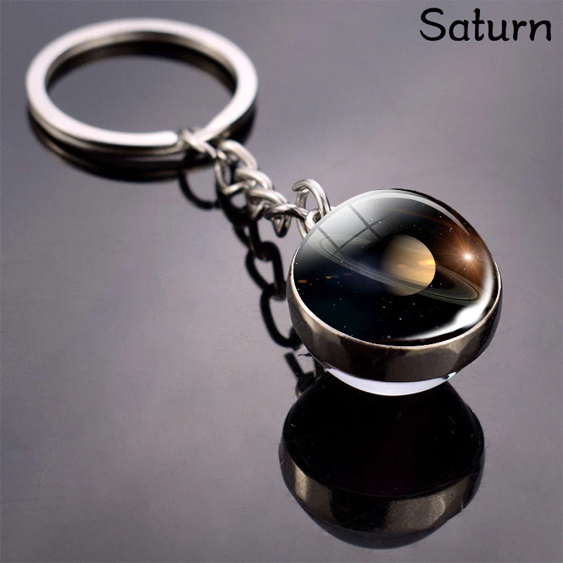 

1PC Solar System Planet Keyring Galaxy Nebula Space Keychain Moon Earth Sun Mars Art Picture Double Side Glass Ball Key Chain