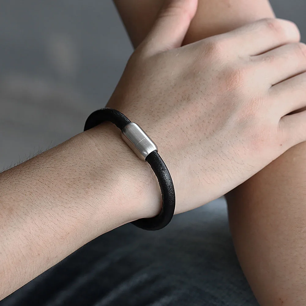 Черный кожаный браслет для мужчин и мальчиков 8 мм мужской в панк стиле ювелирные