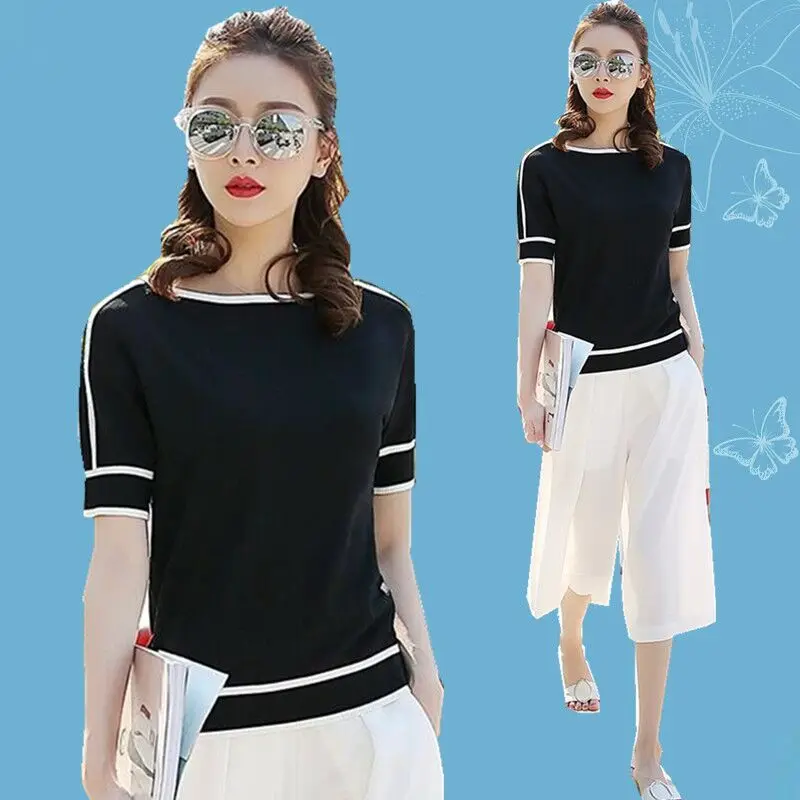 

Bingsi new summer short sleeve women's loose top knitted T-shirt large size loose fashion versatile T-shirt