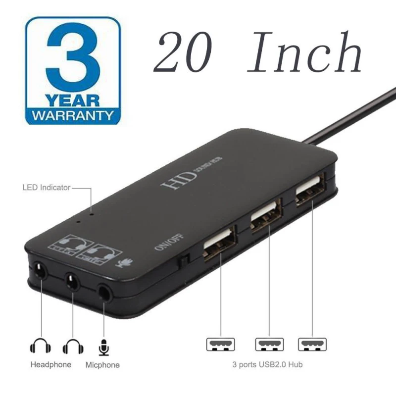 

Внешний интерфейс USB2.0, 2,0 канала, звуковые карты, 3 порта USB/наушники/микрофон, Звуковой адаптер, несколько концентраторов, USB-разветвитель