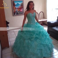 bealegantom ball gowns mint blue quinceanera dresses with beads crystals lace up sweet 16 dresses 15 year prom gowns in stock