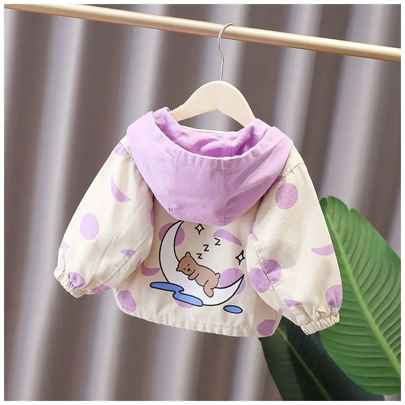 

2021 Spring Summer Autumn Girls Jacket Fashion Thin Cartoon Polka Dot Hooded Jacket Baby Kids Children Sweet Coat