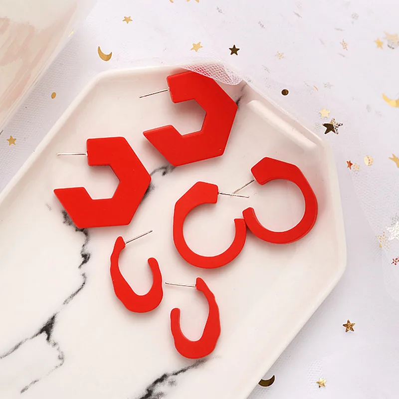 Новые модные красные акриловые Висячие серьги для женщин геометрические большие