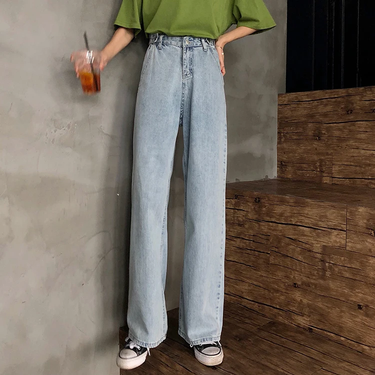 

YTX1263 2021 new high-waisted thin-washed ins wild wide-leg mopping jeans women