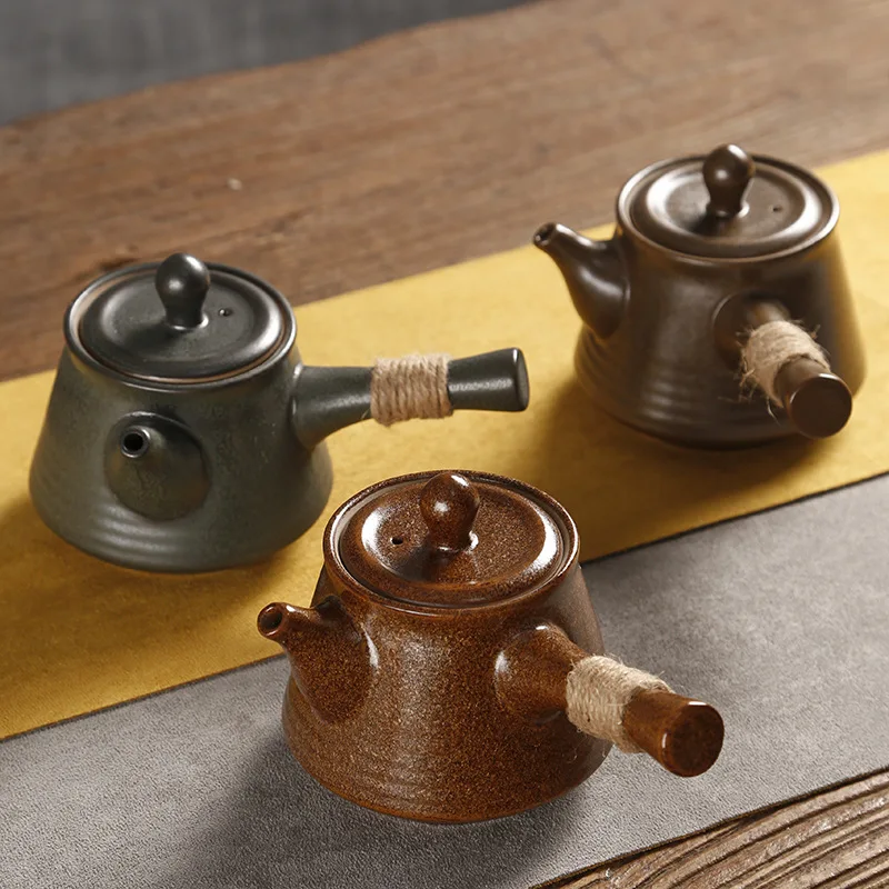 

Gilding Teapot Single Teapot Stoneware Side Handle Pot Ceramic Retro Tea Making Device Kung Fu Tea Set Kiln Baked Pot Bearing
