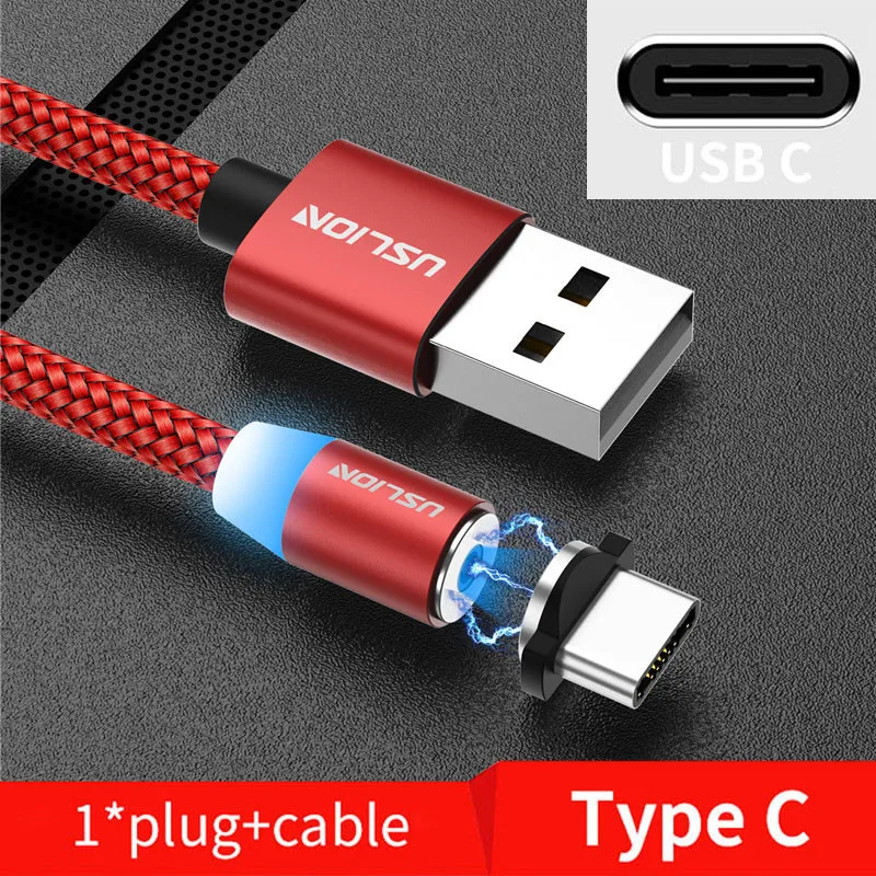USLION 2 м Магнитный кабель для быстрой зарядки Micro usb type C зарядное устройство для iPhone XS X 8 7 samsung S10 9 магнит Android телефонный кабель 3 м - Цвет: Red For Type C