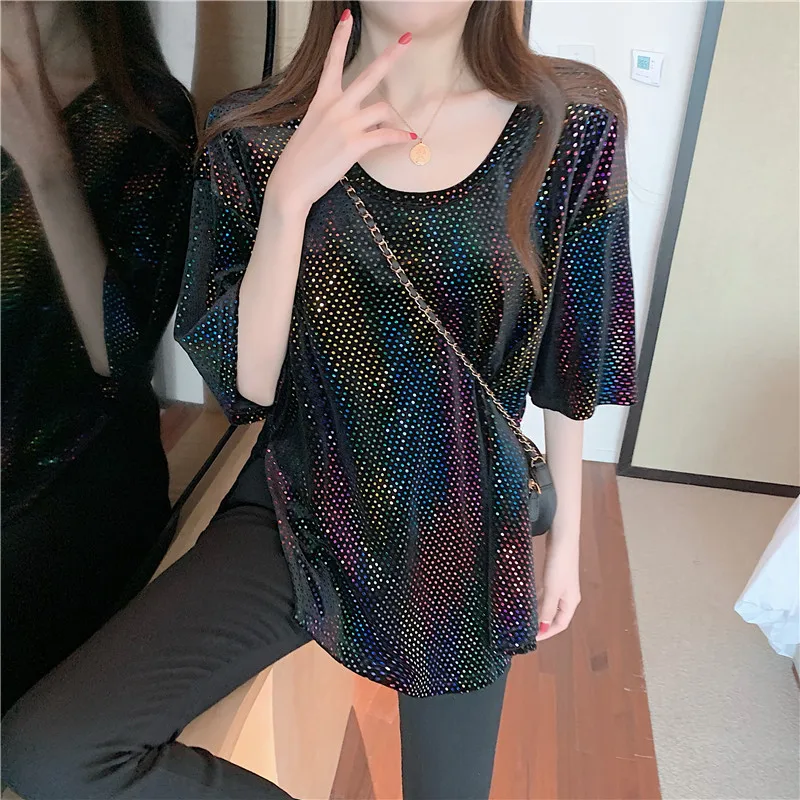 Клубные футболки больших размеров женские топы с круглым вырезом размера плюс