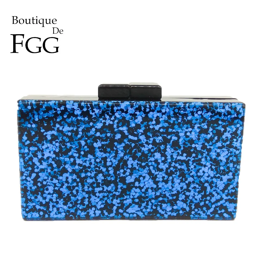 Boutique De FGG Синие Блестящие женские модные акриловые вечерние сумочки коробка