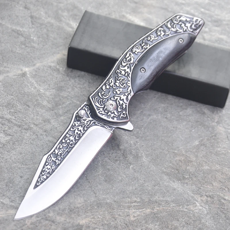 

Damascus Knives New claw knife quick folding knife 440C wood handle pocket folding knife camping hunting survival Knife EDC tool