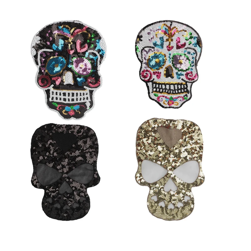 Большие вышитые блестки нашивки с черепом нашивка для одежды картонная