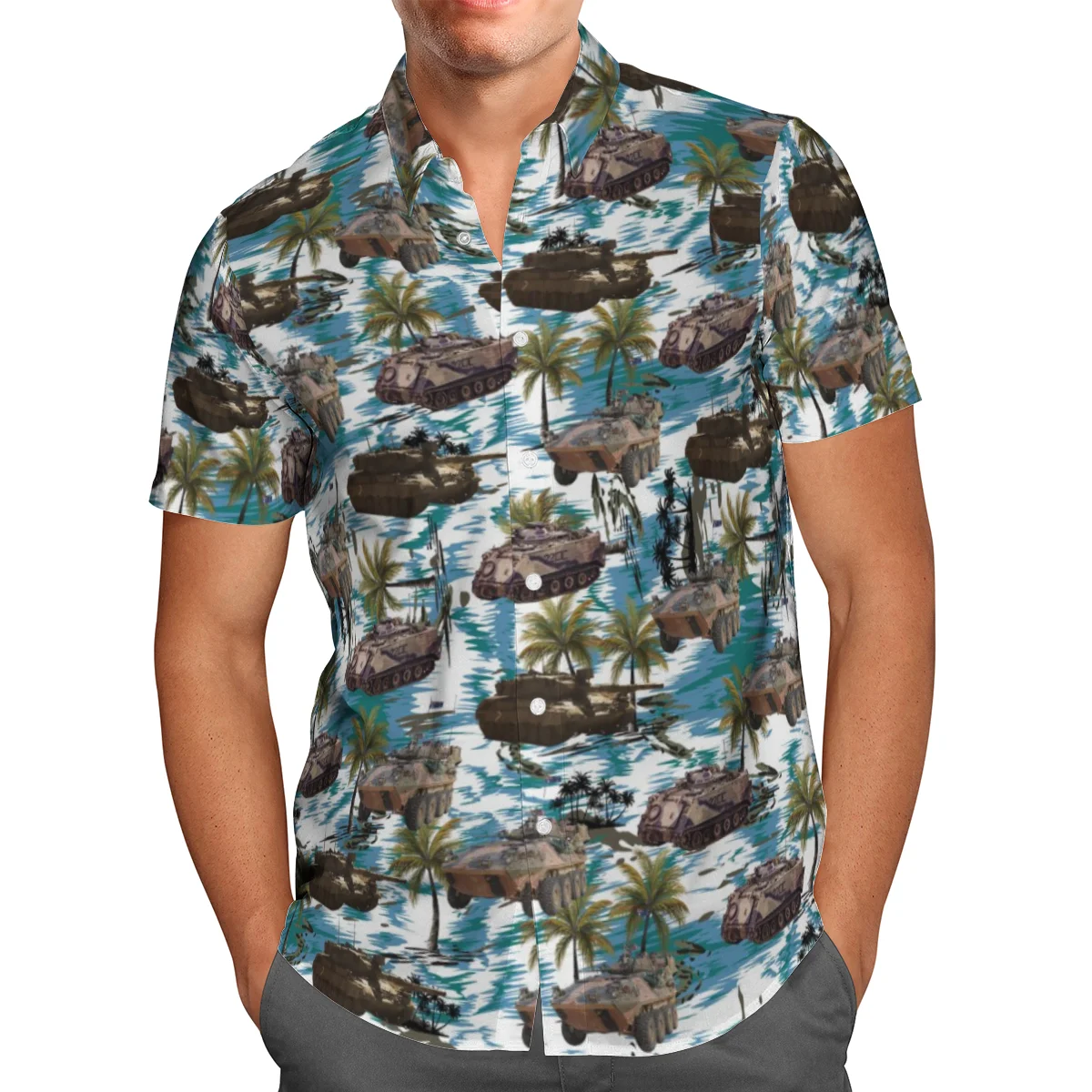 

Armored Car 3D Beach Hawaiian 2021 Summer Shirt Short Sleeve Shirt Streetwear Oversized Breathable Camisa Social Chemise Homme-6