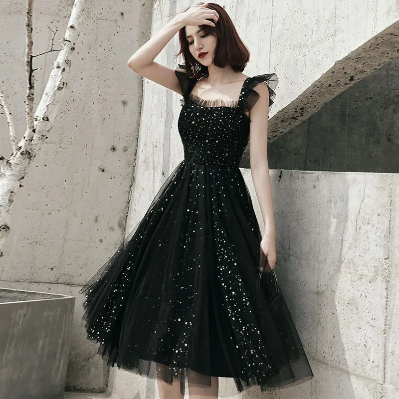 Женское вечернее платье на молнии черное с блестками элегантное Сетчатое