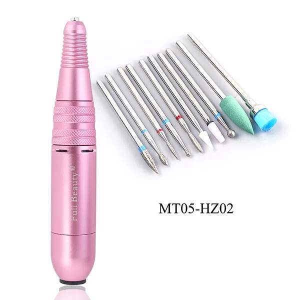 MT05-HZ02 1 Набор, 25000 об/мин, машинка для маникюра, электрическая дрель для ногтей, ручка, портативный 12 В, розовый наконечник, фреза для педикюра, фреза для ногтей, набор файлов CHMT05 - Цвет: MT05-HZ02