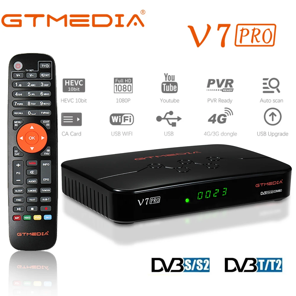 

NEW TV Tuner Satellite tv receiver DVB-S/S2/S2X+T/T2, VCM/ACM/multi-stream/T2MI GTMedia V7 pro supports CA card slot TV decoder