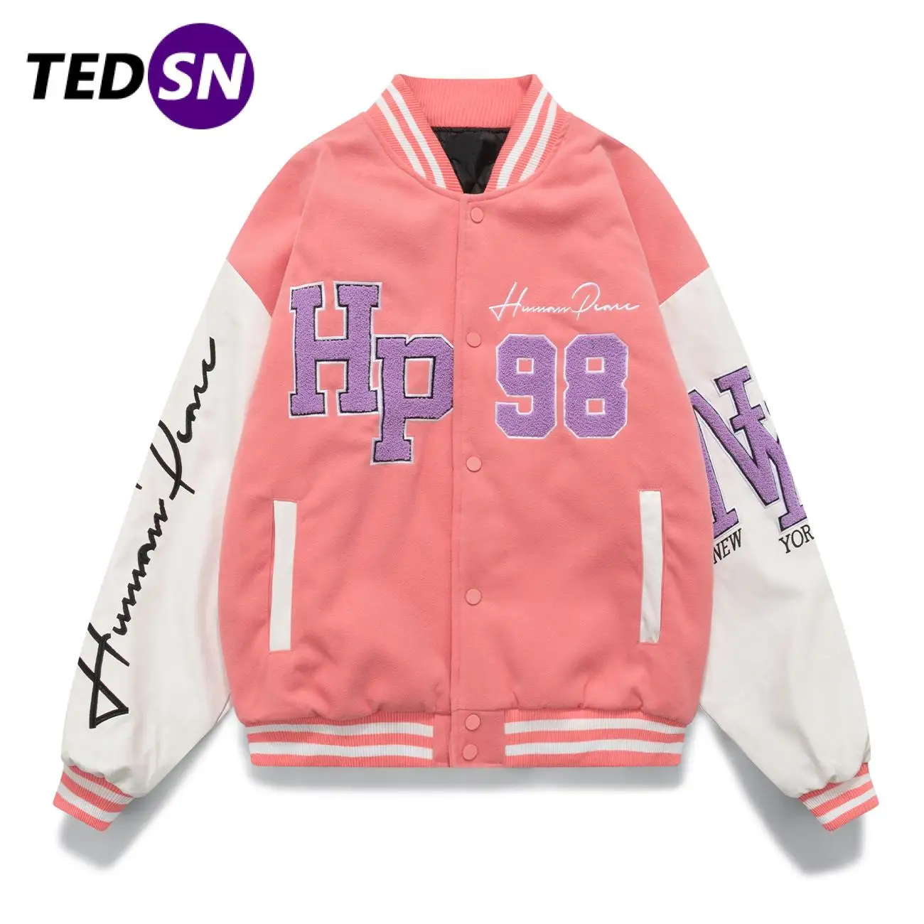 

TEDSN Patchwork Leather Baseball Jacket Oversized Winter Coat Streetwear 2021 Harajuku Men Women Outwear Unisex Varsity Jackets