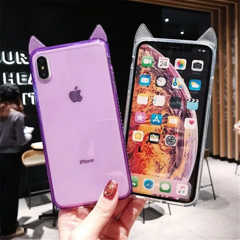 Мягкий чехол с бриллиантами для iphone X XS MAX XR 6 6s 7 8 Plus милый блестящий кошачьими