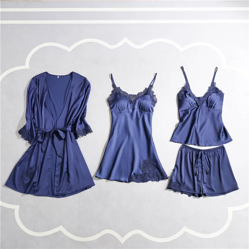 Халат женский атласный с глубоким V образным вырезом пикантная ночная рубашка из