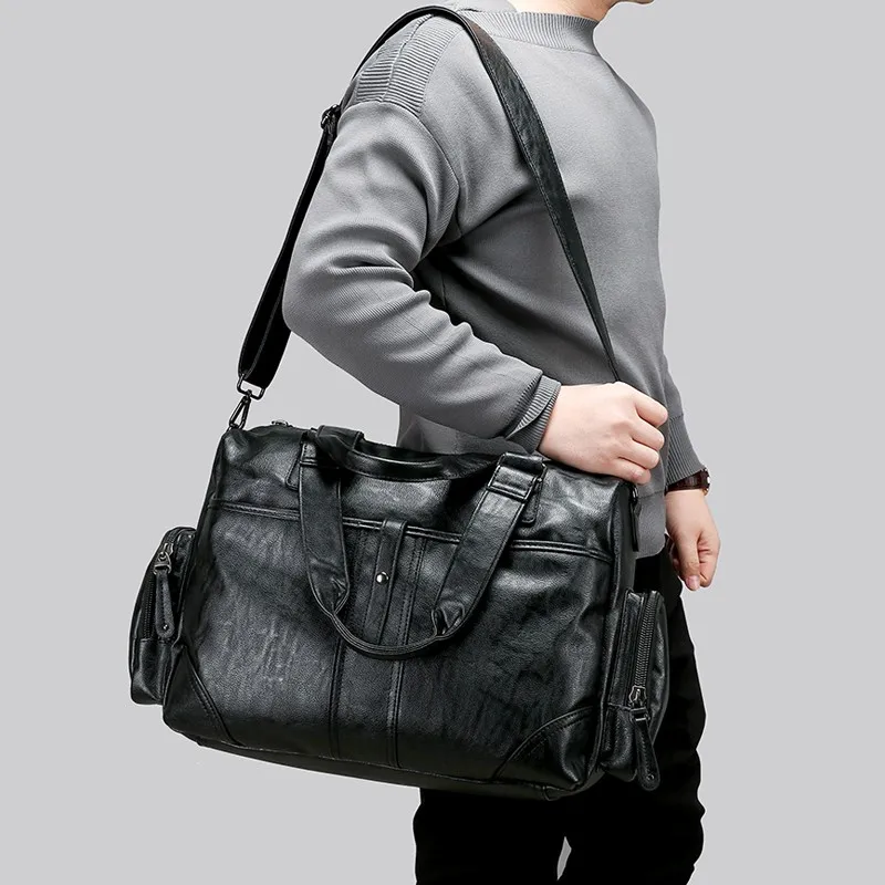 

Men's Travel Bag Large Capacity Briefcase Pu Leather Handbag Business Messenger Bags Male Work Bag