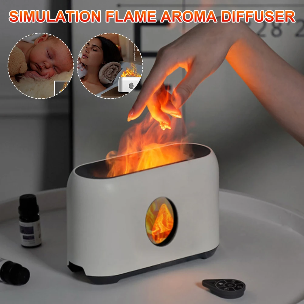 

Humidifier with Flame Night Light USB Aromatherapy Atmosphere Table Lamp Bedroom Living Room Car Humidifier Remote Control