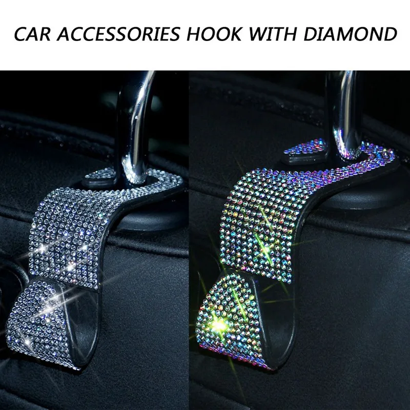 

Inlaid Diamond Car Supplies Hook Interior Seat Back Hidden Creative Car Rear 2 Color Diamond Hook 1PC New Charm