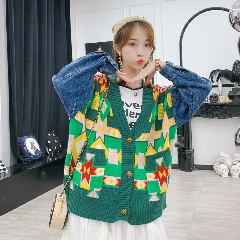 

Женский трикотажный кардиган в рубчик, с V-образным вырезом и передним карманом, на пуговицах, с длинным рукавом, в Корейском стиле, повседне...