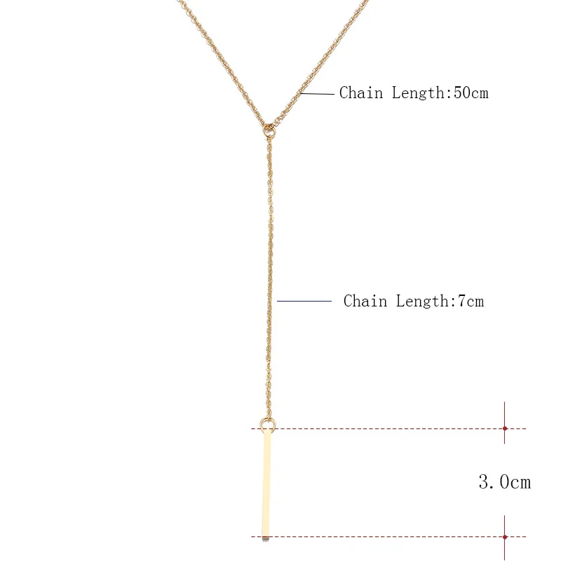 

Stainless Steel Necklace For Women Lover's Simple Long Stick Pendant Necklaces Metal Chain Strip Rose Gold Choker