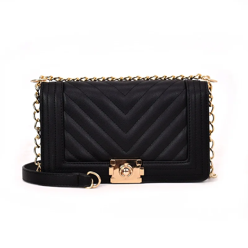 

Small new European and American fashion diamond chain shoulder bag ladies Joker lock soft leather messenger bag