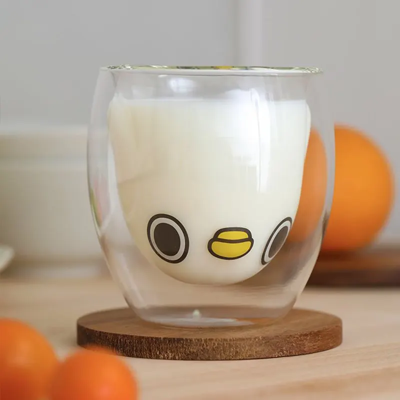 

200ml Cute Cartoon Bird Milk Breakfast Mug Creative Double Glass Animal Juice Cup Couple Coffee Mugs Children Water Cups