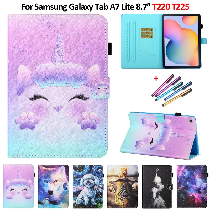

Cute Cartoon Paint Leather Cover For Samsung Galaxy Tab A7 Lite Case T220 T225 Wallet Stand Tablet For Galaxy Tab A7 Lite Case
