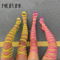 niufuni cross ankle strap womens sandals stiletto high heels fluorescent color open toe sandals sexy party women shoes summer