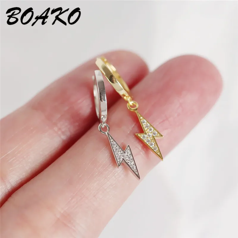 BOAKO модные простые серьги-гвоздики подвеска с молнией 925 серебряные серьги для женщин ювелирные изделия Крошечные Хрустальные Серьги