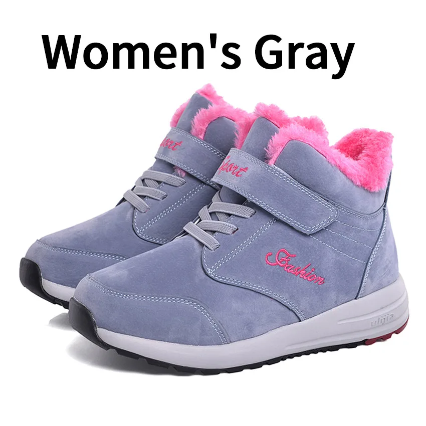 Woman Gray BIMUDUIYU зимние сапоги; женская обувь; Зимние ботильоны унисекс на плоской подошве; женские теплые плюшевые повседневные хлопковые кроссовки размера плюс - Цвет: Woman Gray