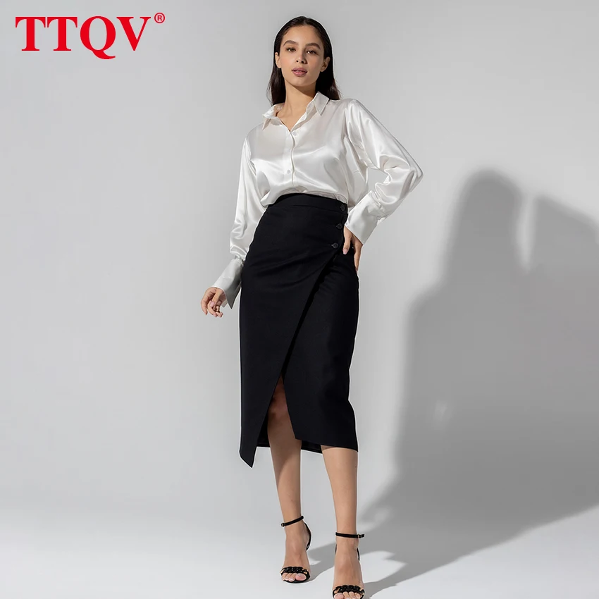 

TTQV Fashion Black Office Women Skirts 2022 Elegant Slim High Waisted Midi Skirt Casual Irregular Slit Female Skirts