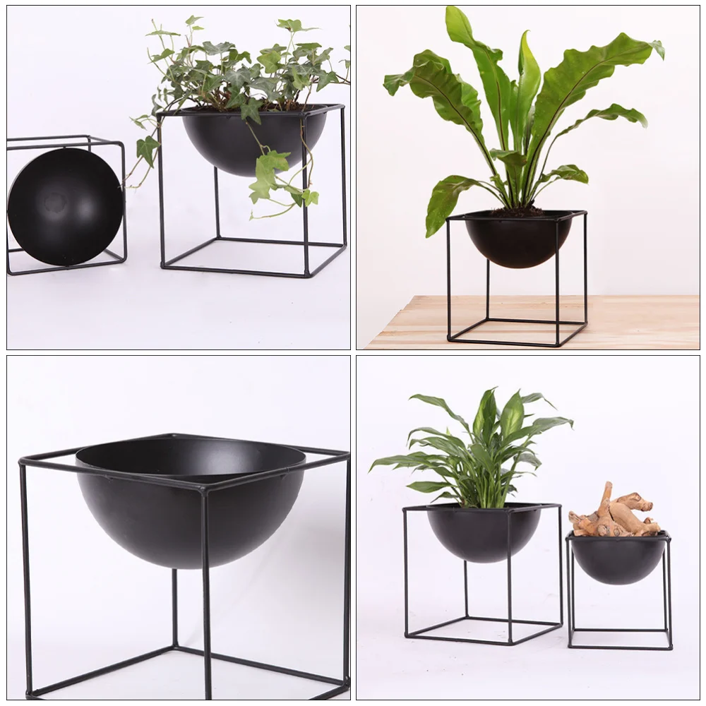 

2pcs Iron Flowerpot Creative Succulent Pot Home Flowerpot Adornment With Stand