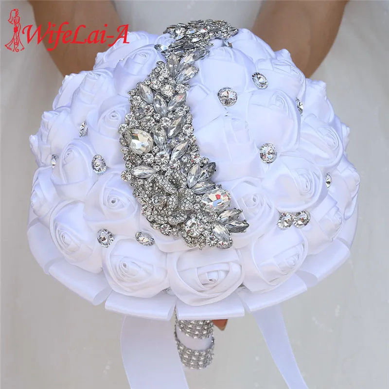 WifeLai-белый атласный искусственный букет цветов Свадебный невесты подружки с
