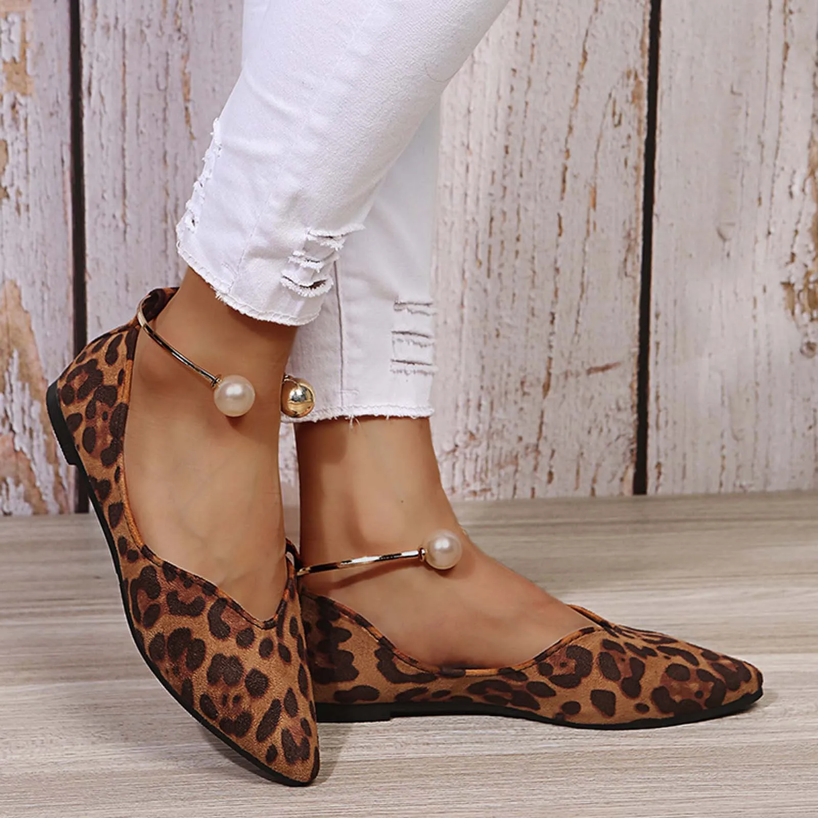 

Сандалии женские с заостренным носком, однотонные замшевые босоножки на платформе, с жемчугом, Леопардовый цвет, повседневная обувь